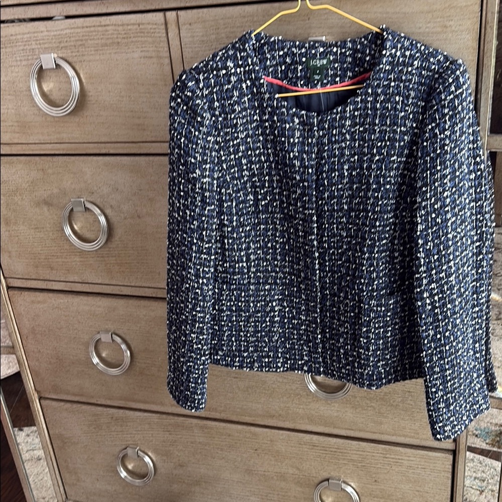 J. Crew  Navy, black metallic crop Tweed Jacket, size 8, new - Picture 2 of 8